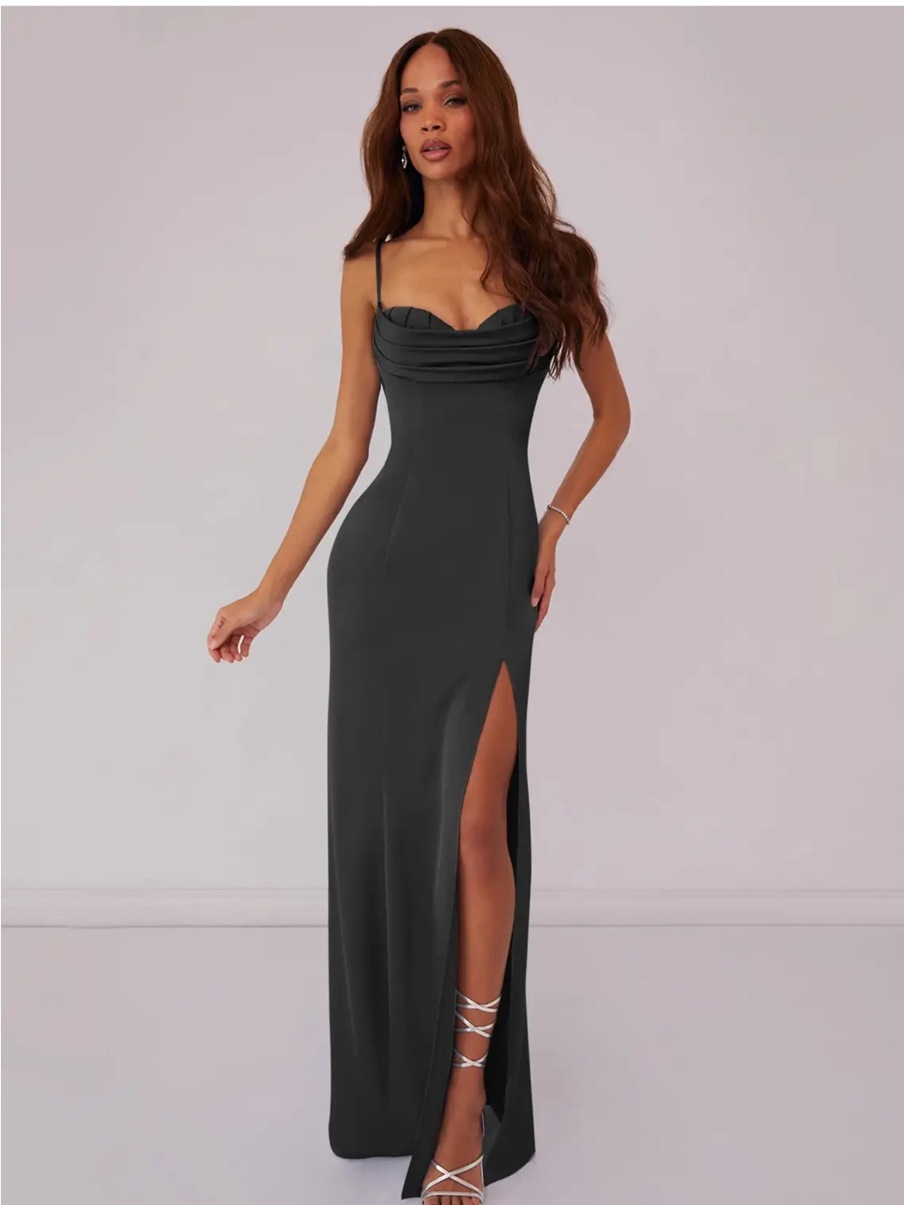 Azazie Black satin dress NWT
